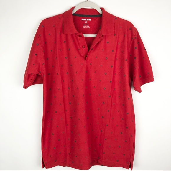NWOT Surf Ride Red Polo Short Sleeve Shirt Anchor Printed - Picture 1 of 9
